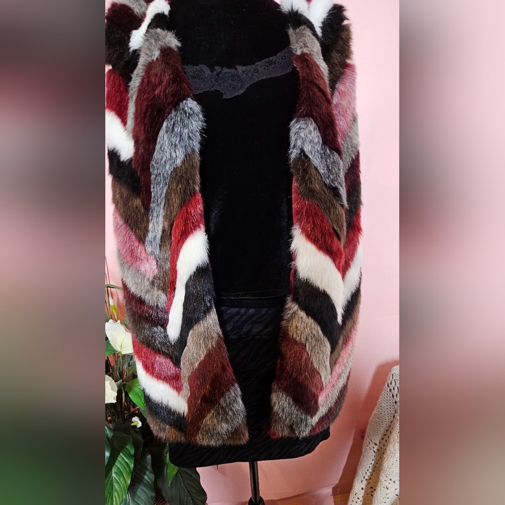 She and Sky Faux Fur Vest, Bright multi-colored size small